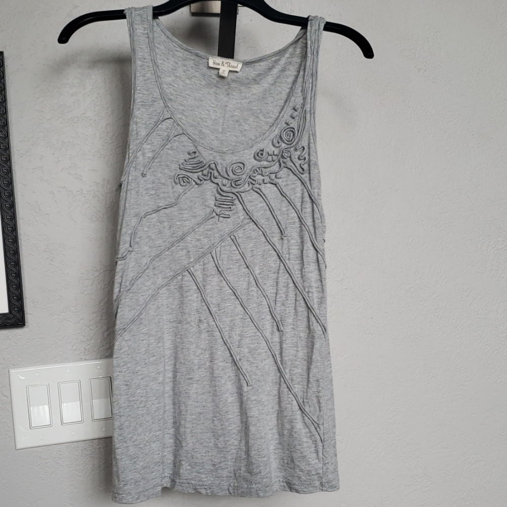 Anthropologie Gray tank with ruffled stitching
